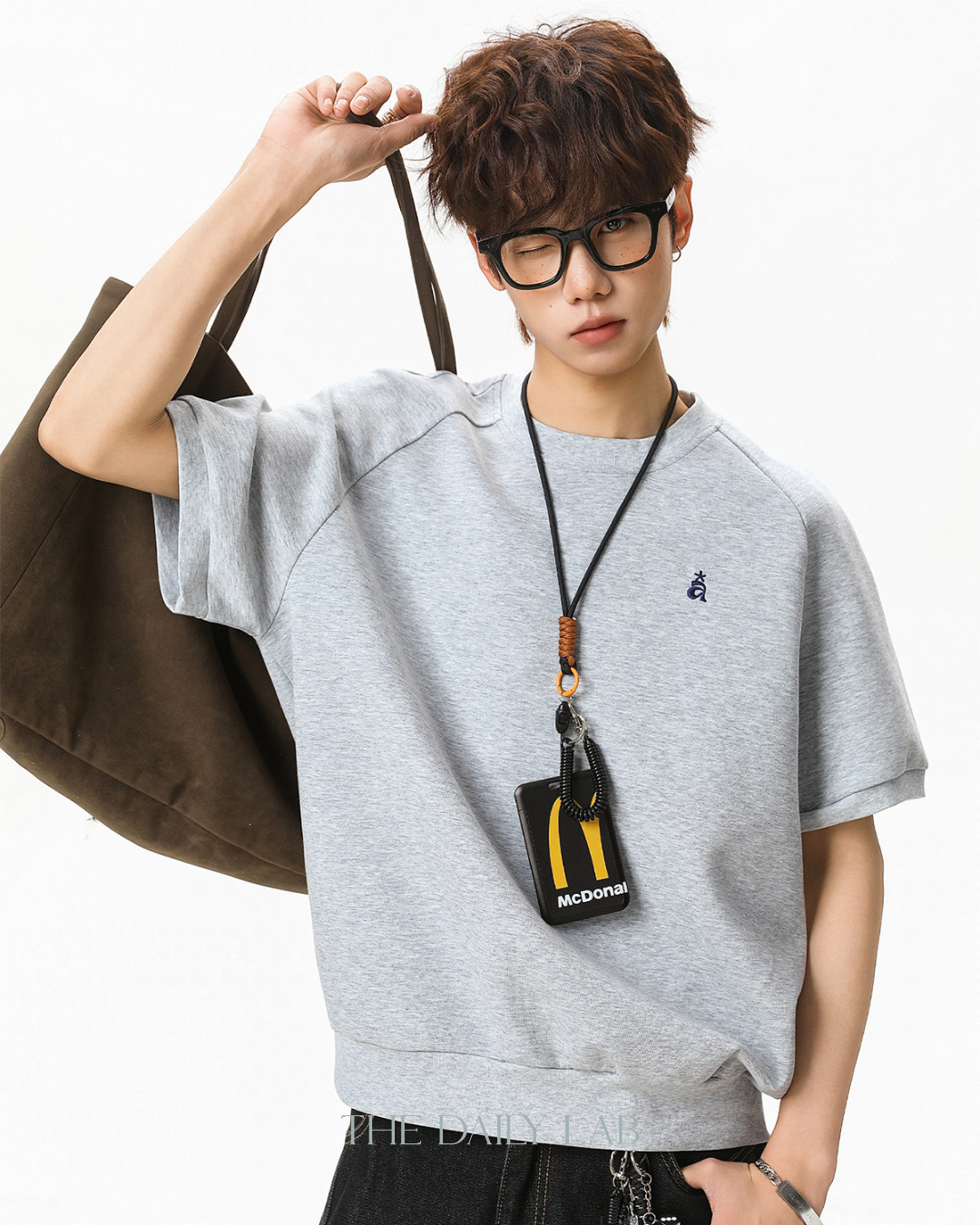 Structured Knit Emblem Tee in Dark Grey