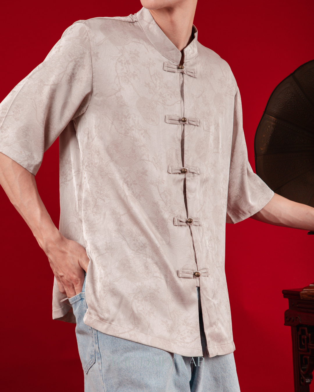 Ice Silk Mandarin Shirt in Mocha