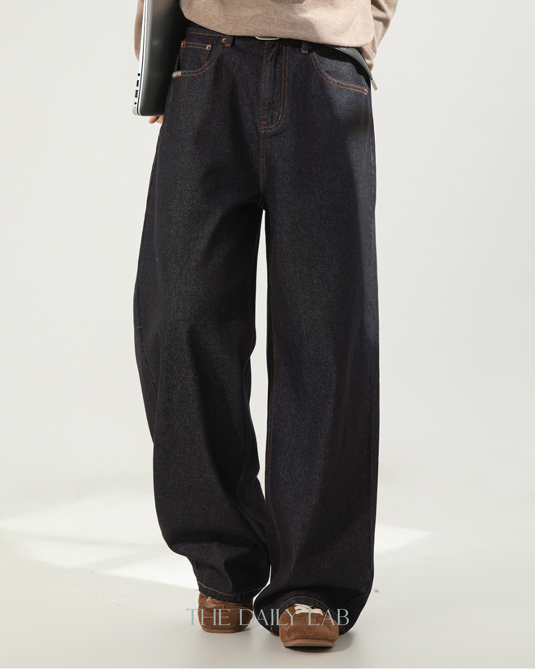 Raw Black Denim Straight Pants