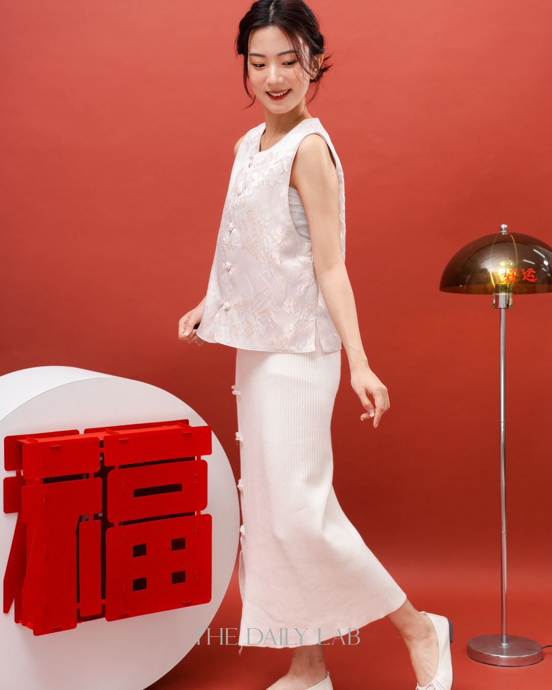 Jacquard Sleeveless Vest in Pink