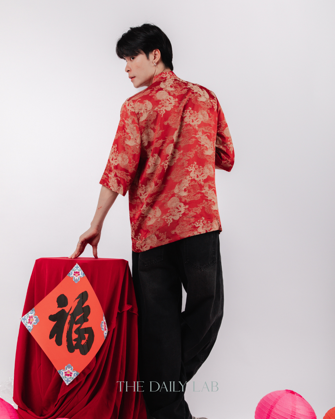 Vintage Jacquard Tang Suit Shirt in Red