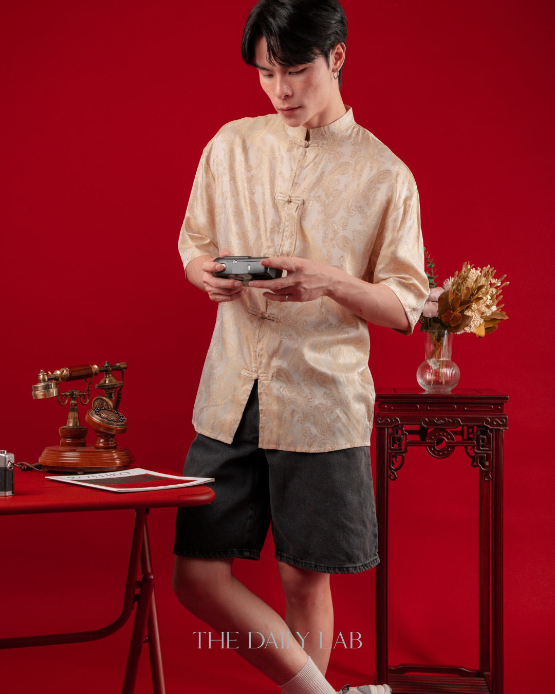 Chinese Style Phoenix Jacquard Shirt in Yellow
