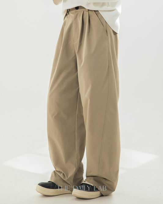 Division Pleat Long Pants in Khaki