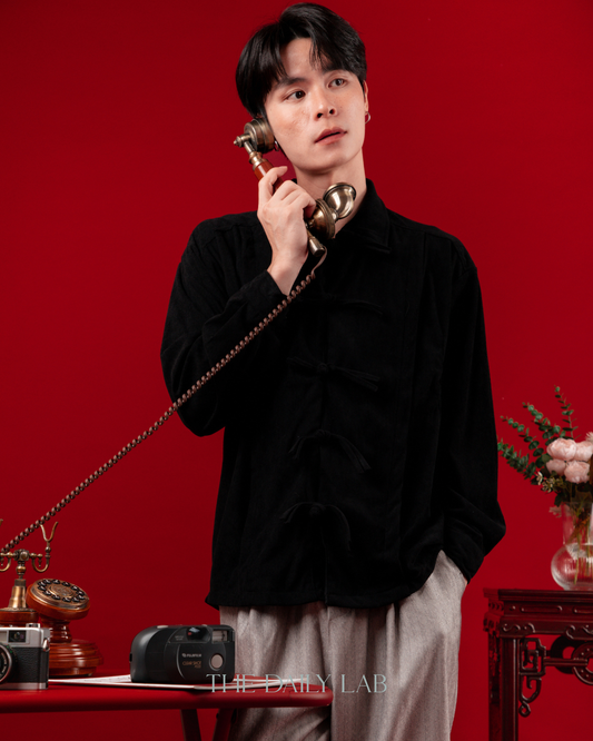 Spring Chinese Button Shirt Jacket in Black