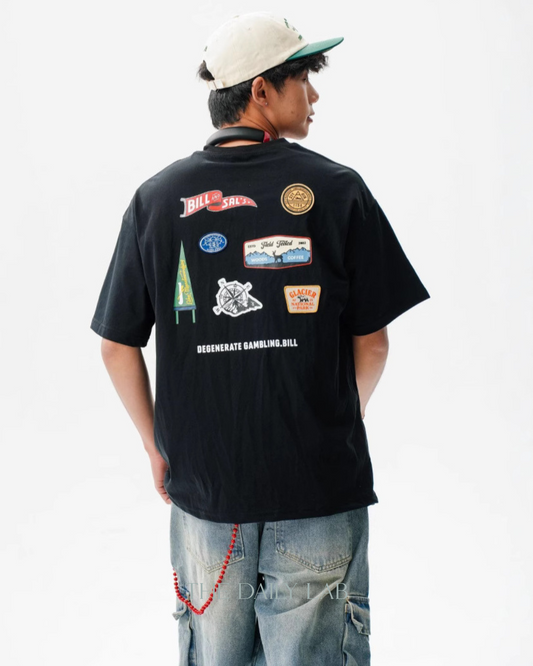 Retro Badge Print T-Shirt in Black