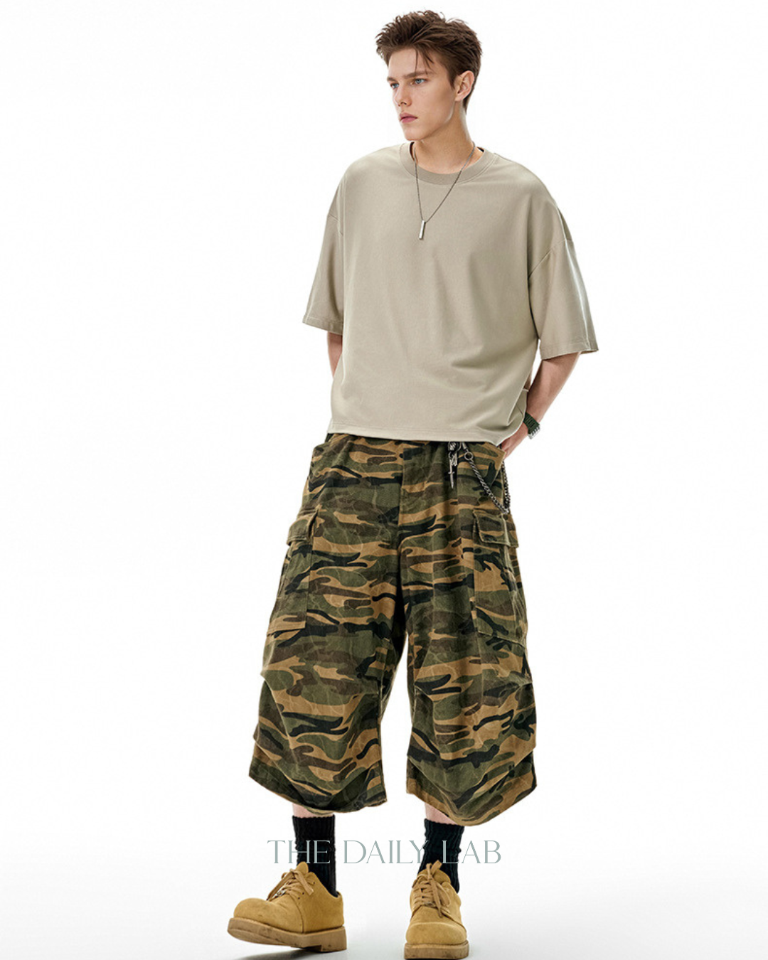 Plaid Camo Tactical Shorts in Green