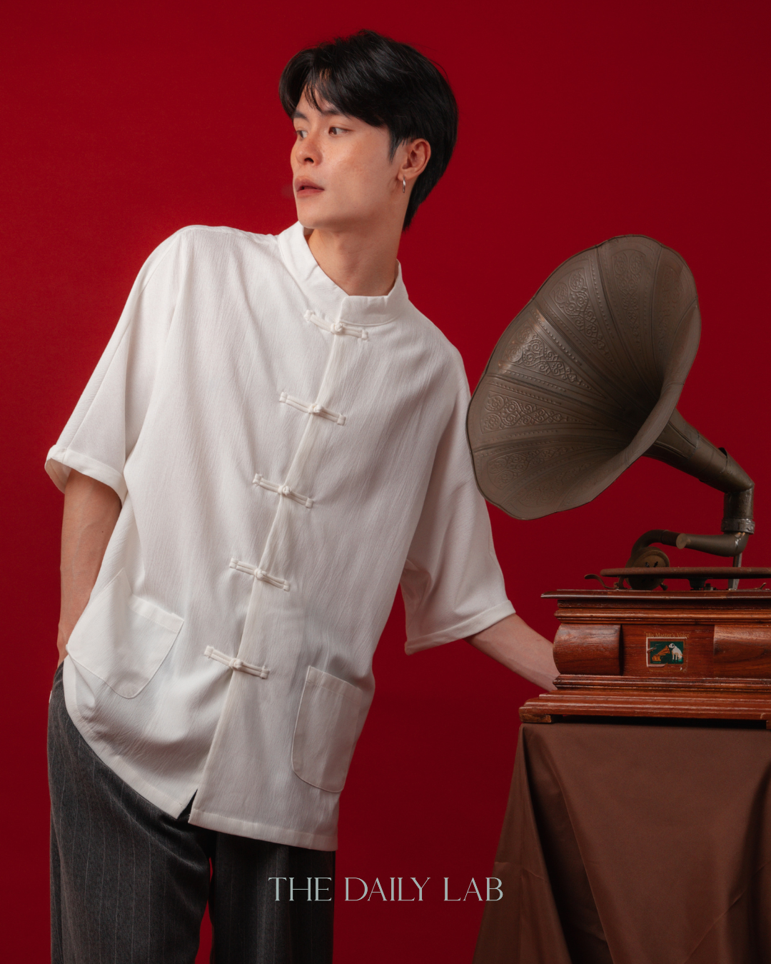 Vintage Mandarin Button Shirt in White