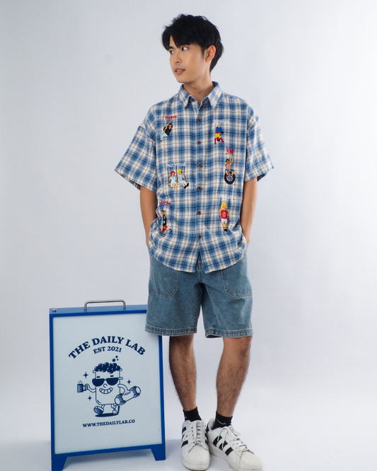 Summer Vintage Plaid Shirt in Blue