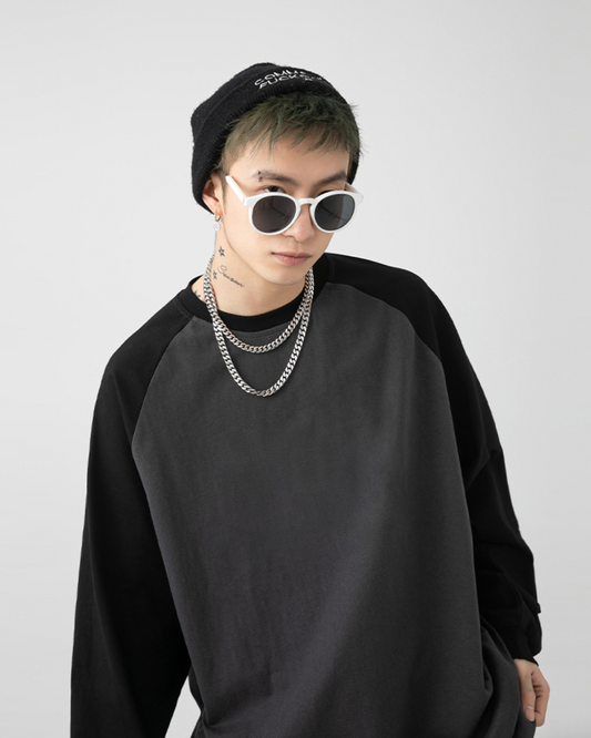 250G Dual Tone Patchwork Tee in Black