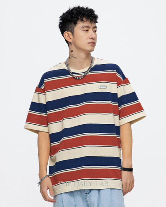 Colorblock Loose-Fit Tee in Red/Blue
