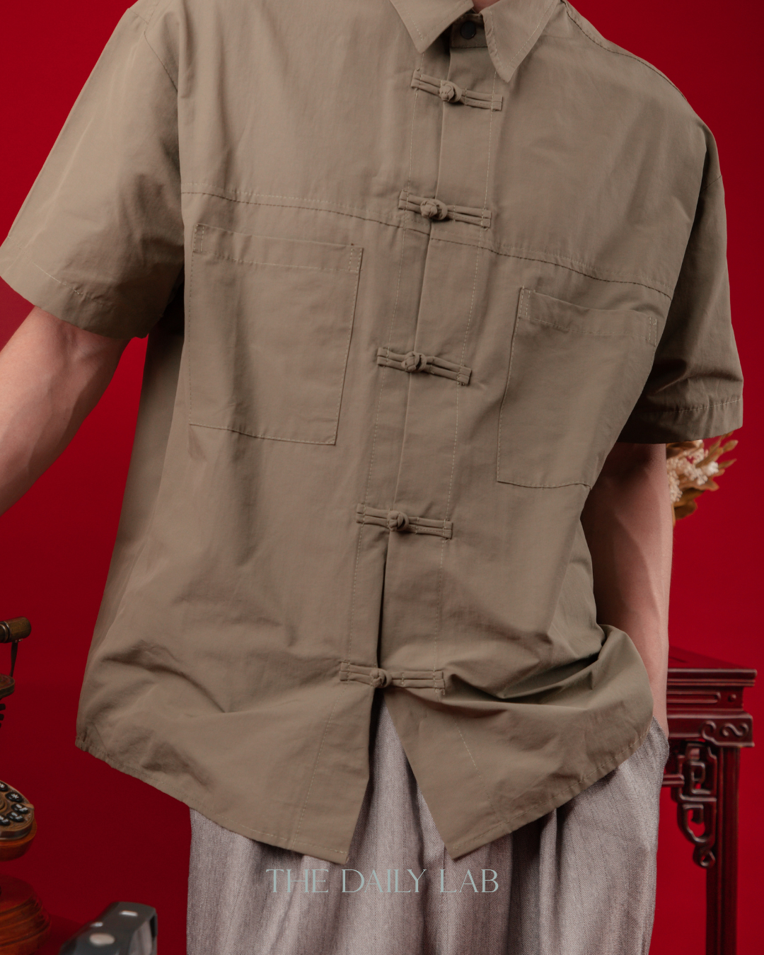 Vintage Mandarin Button Utility Shirt