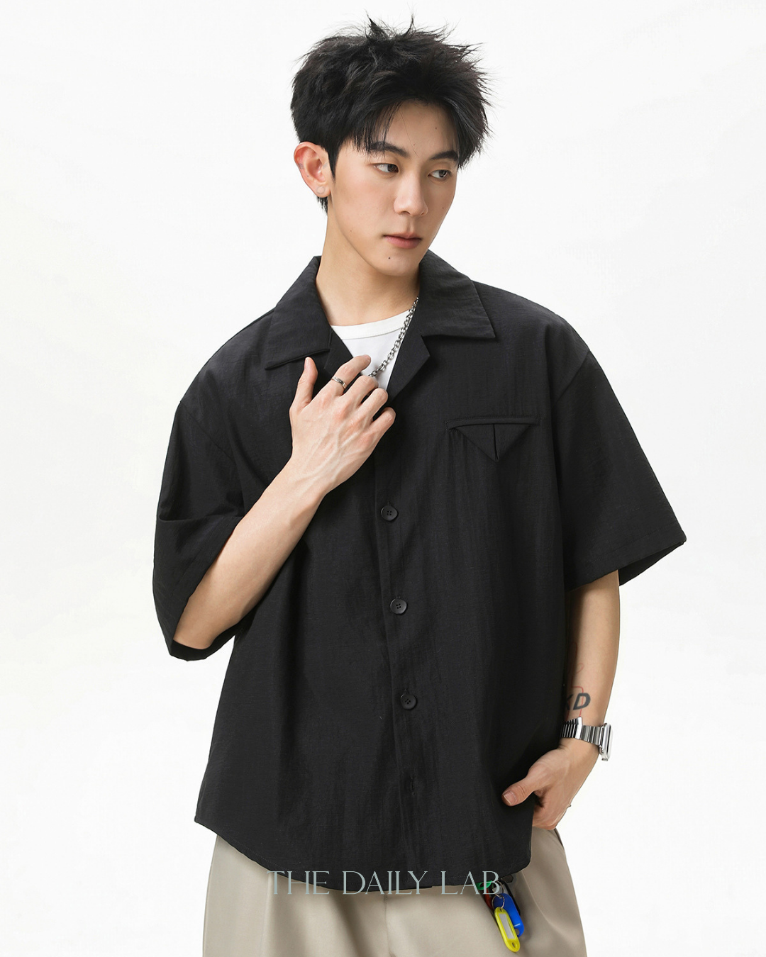Zen Texture Camp Shirt in Black