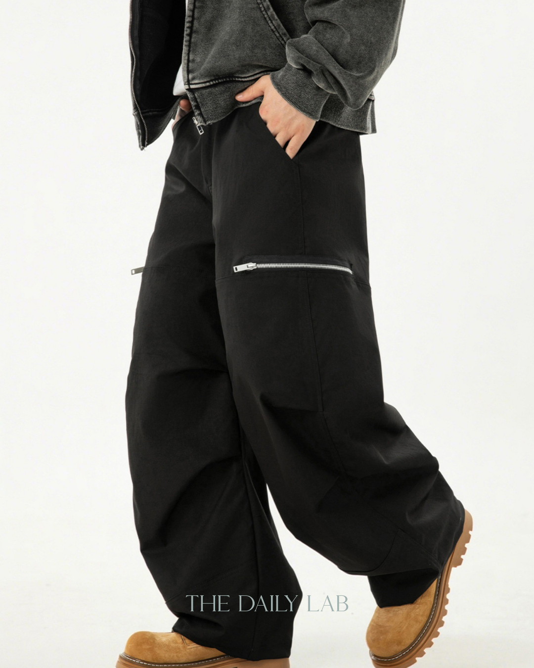 American Vintage Pleated Curved Blade Casual Pants In Black