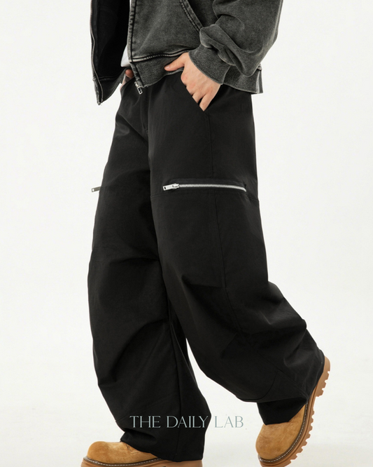 American Vintage Pleated Curved Blade Casual Pants In Black