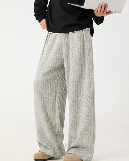 Textured Fleece Loose-fit Draped Casual Pants In Light Grey