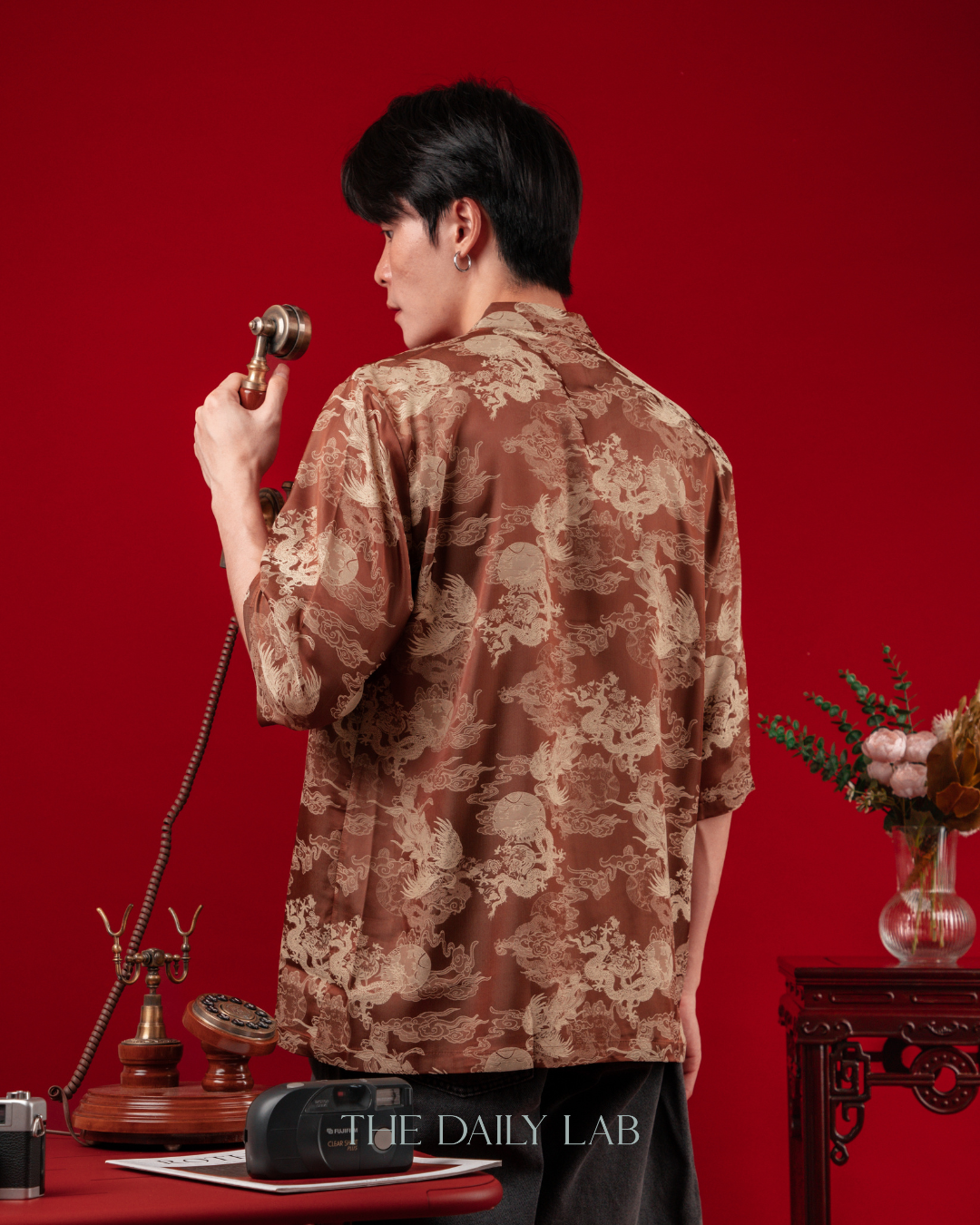 Vintage Jacquard Tang Suit Shirt in Brown