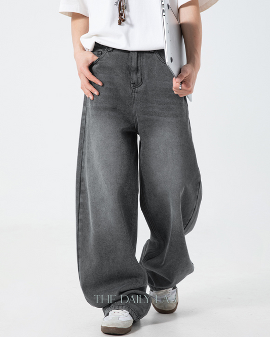 Vintage Washed Wide-Leg Jeans in Grey