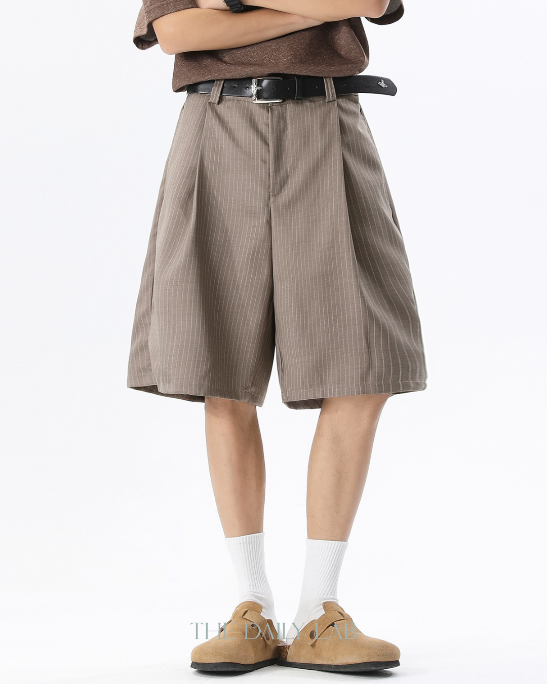 Stripe Plated Loose Casual Pants in Brown