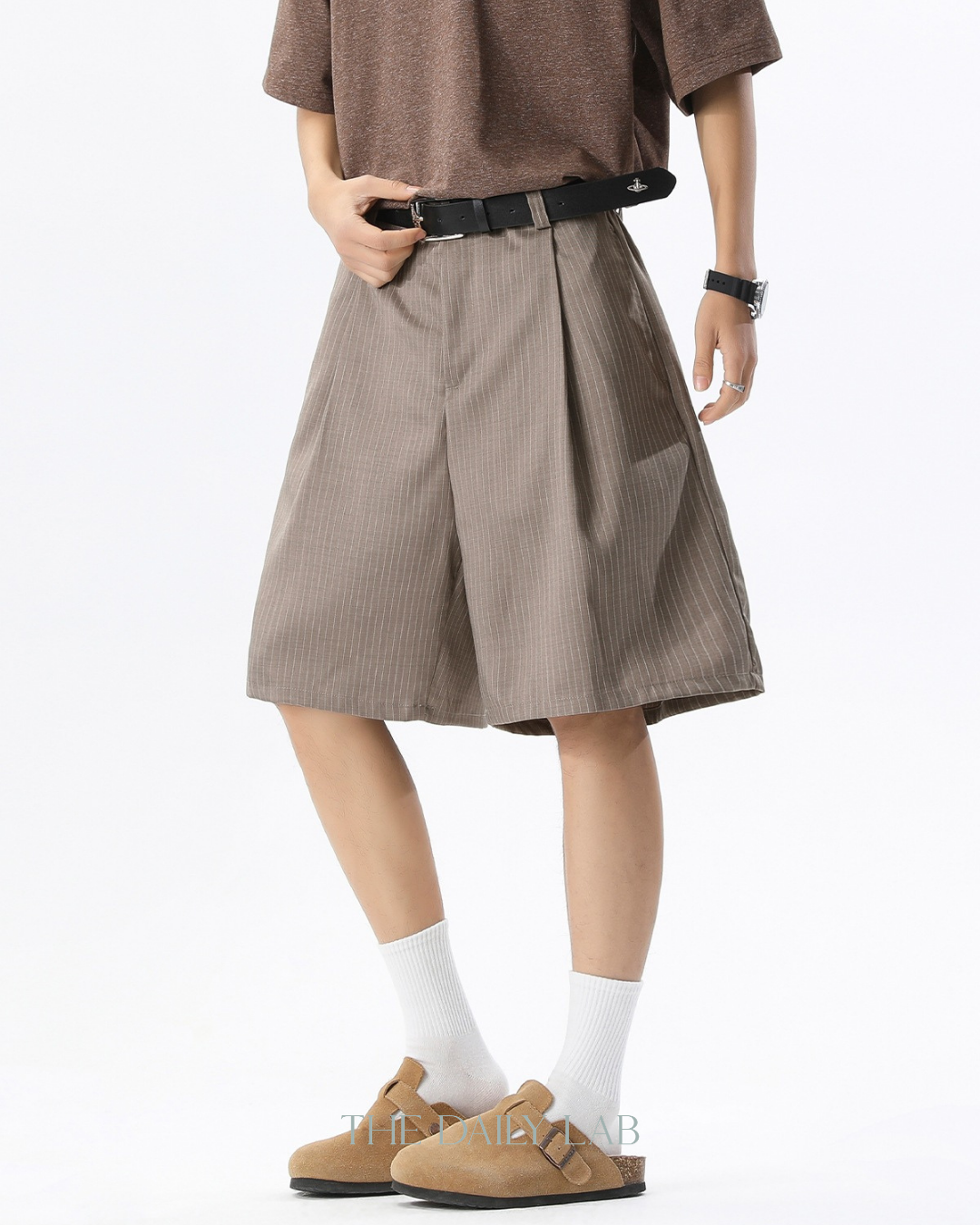 Stripe Plated Loose Casual Pants in Brown