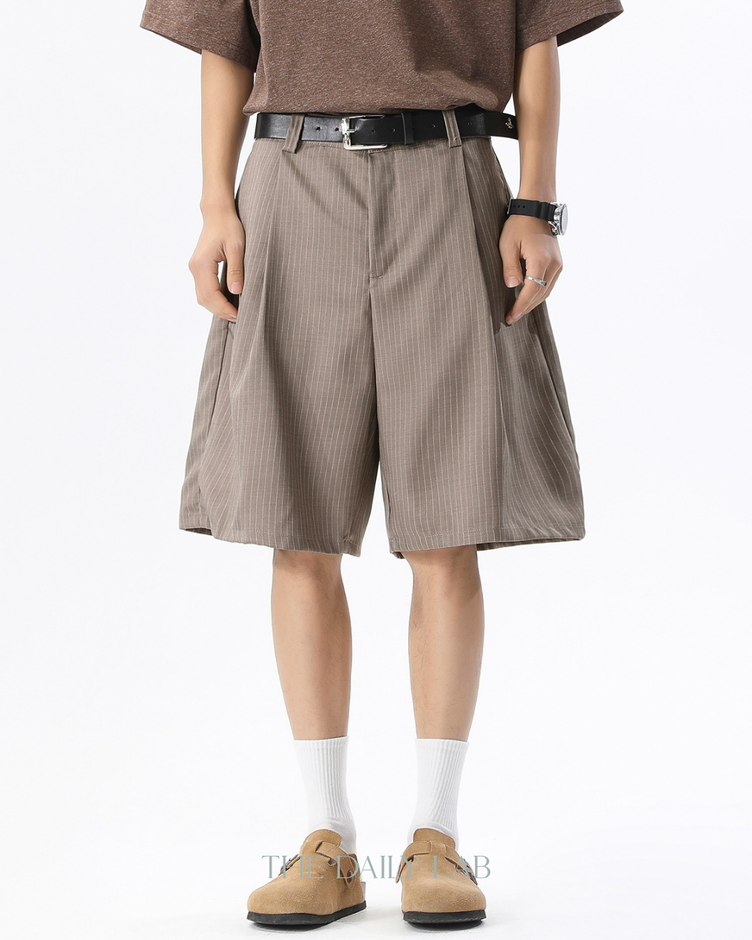 Stripe Plated Loose Casual Pants in Brown