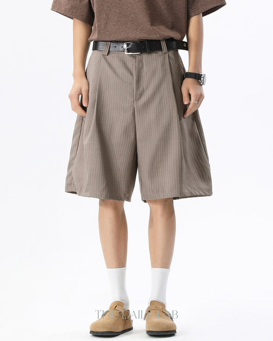 Stripe Plated Loose Casual Pants in Brown