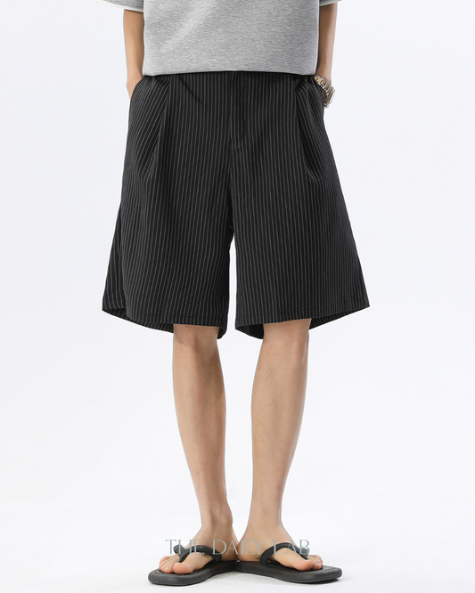 Stripe Plated Loose Casual Pants in Black
