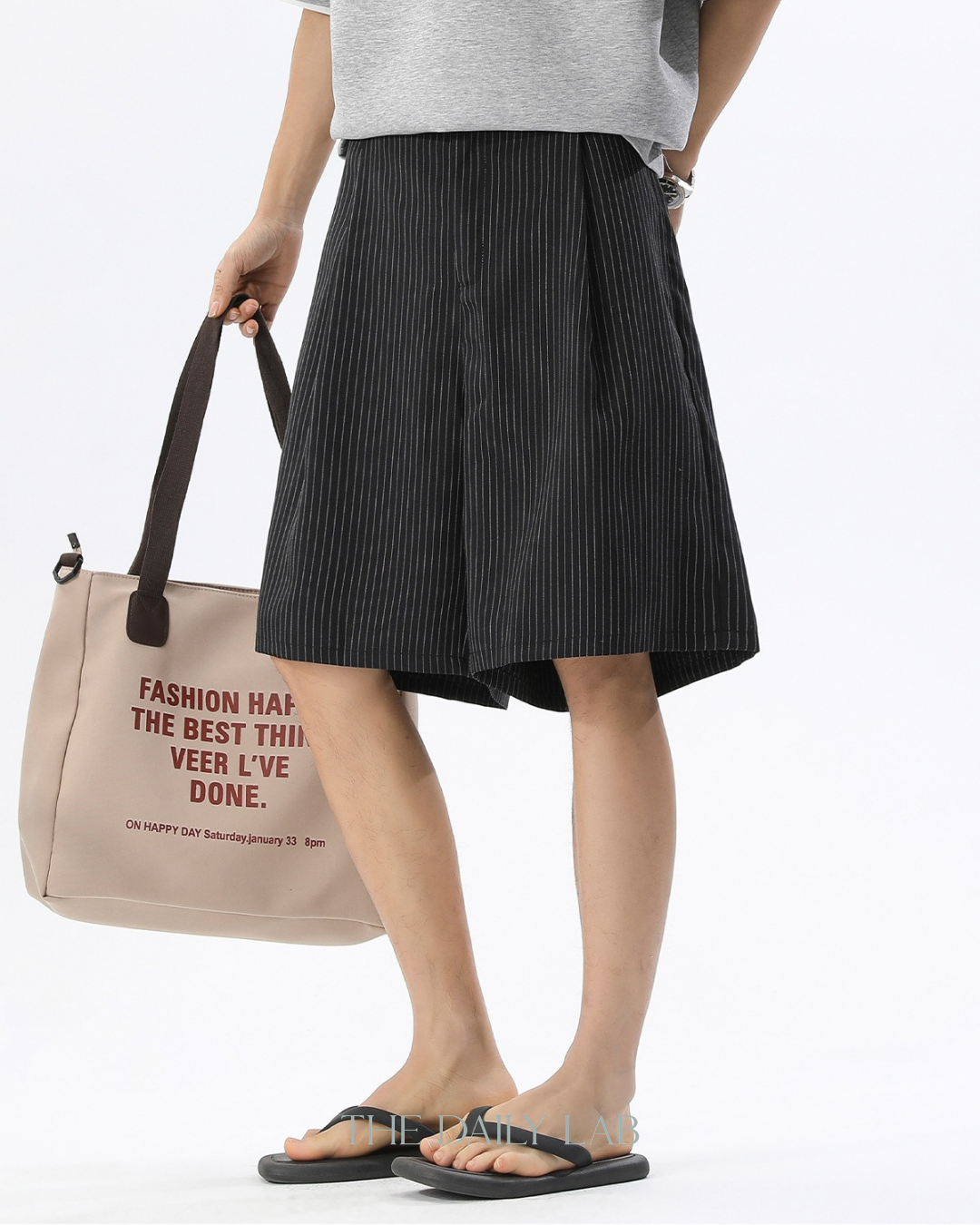 Stripe Plated Loose Casual Pants in Black