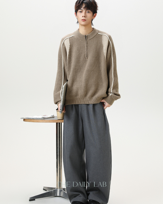 Colorblock Fleece Knit Jacket in Khaki