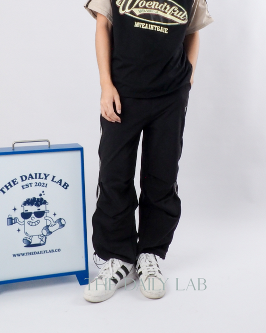 Trendy Striped Paratrooper Pants in Black