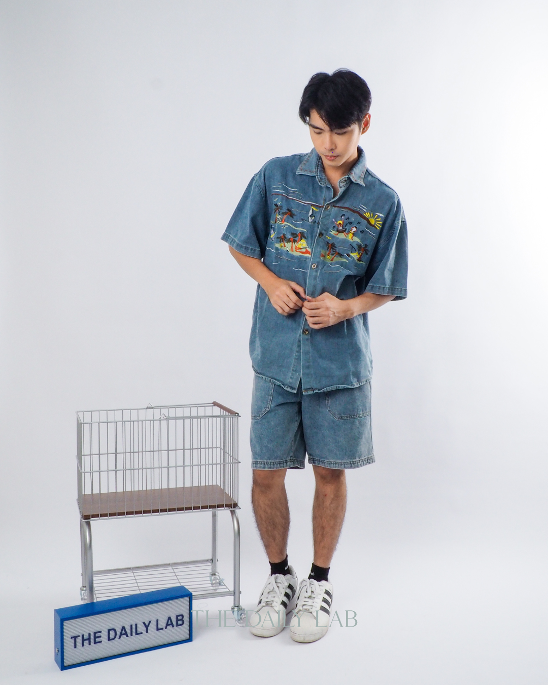Retro Cartoon Embroidered Denim Shirt