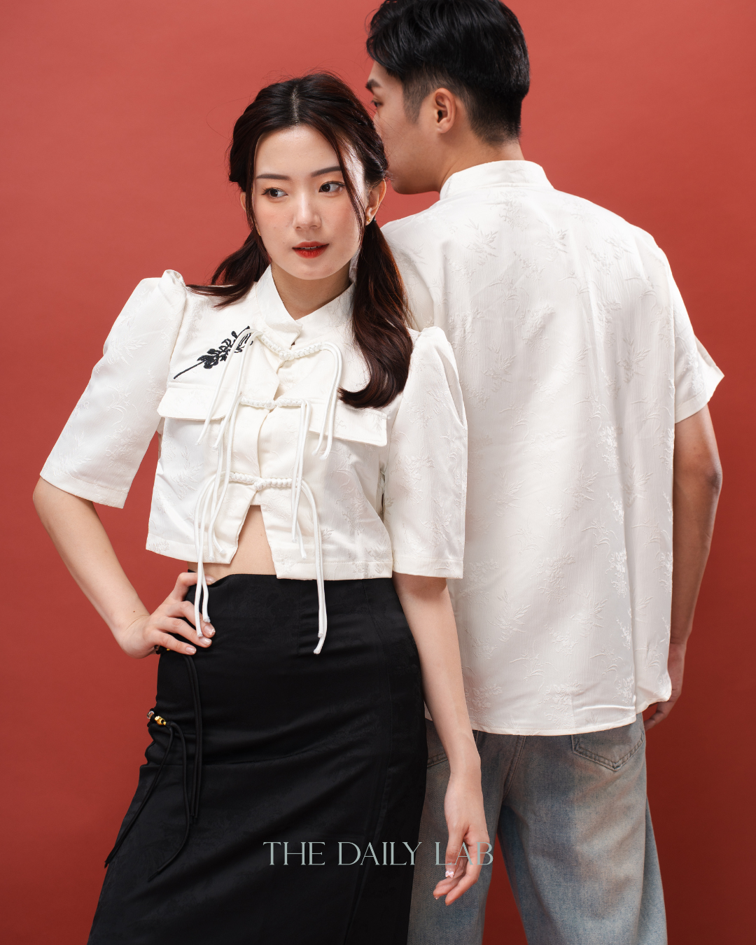 Embroidered Mandarin Collar Tang Shirt