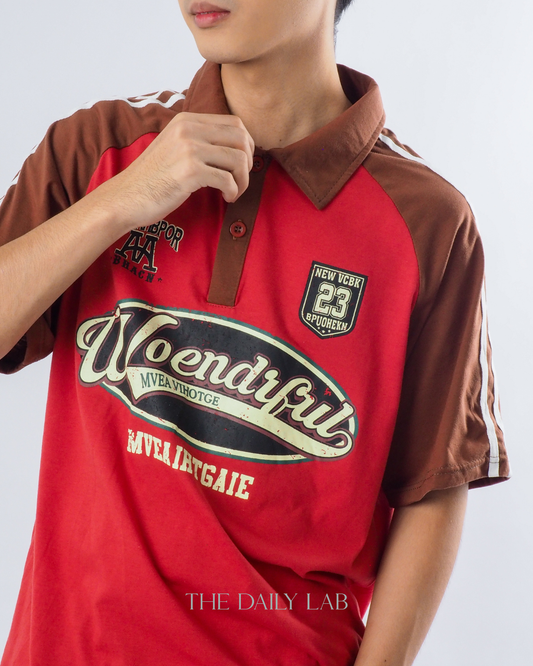 Vintage Colorblock Polo Shirt in Red