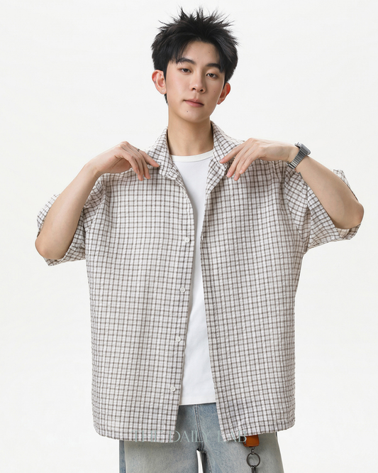 Boxy Plaid Shirt in Khaki
