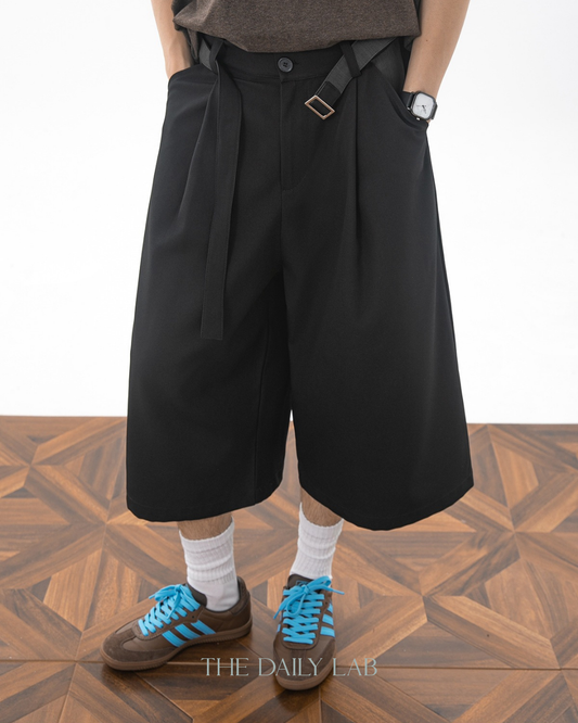 Vintage Wide-Leg Cropped Pants in Black