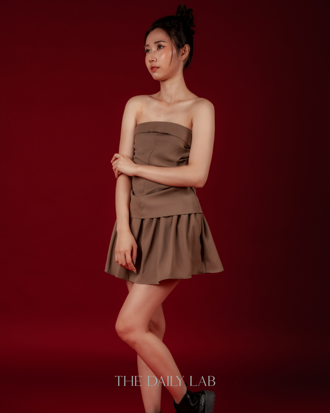Earth Tone Strapless Top & Skort Two-Piece Set (In-Stock)