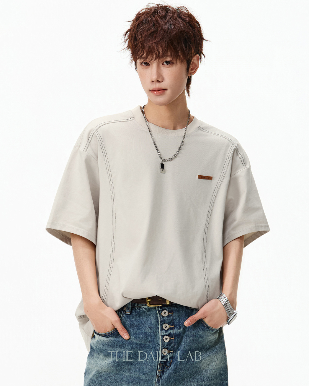 Outline Structure Cotton Tee in Beige