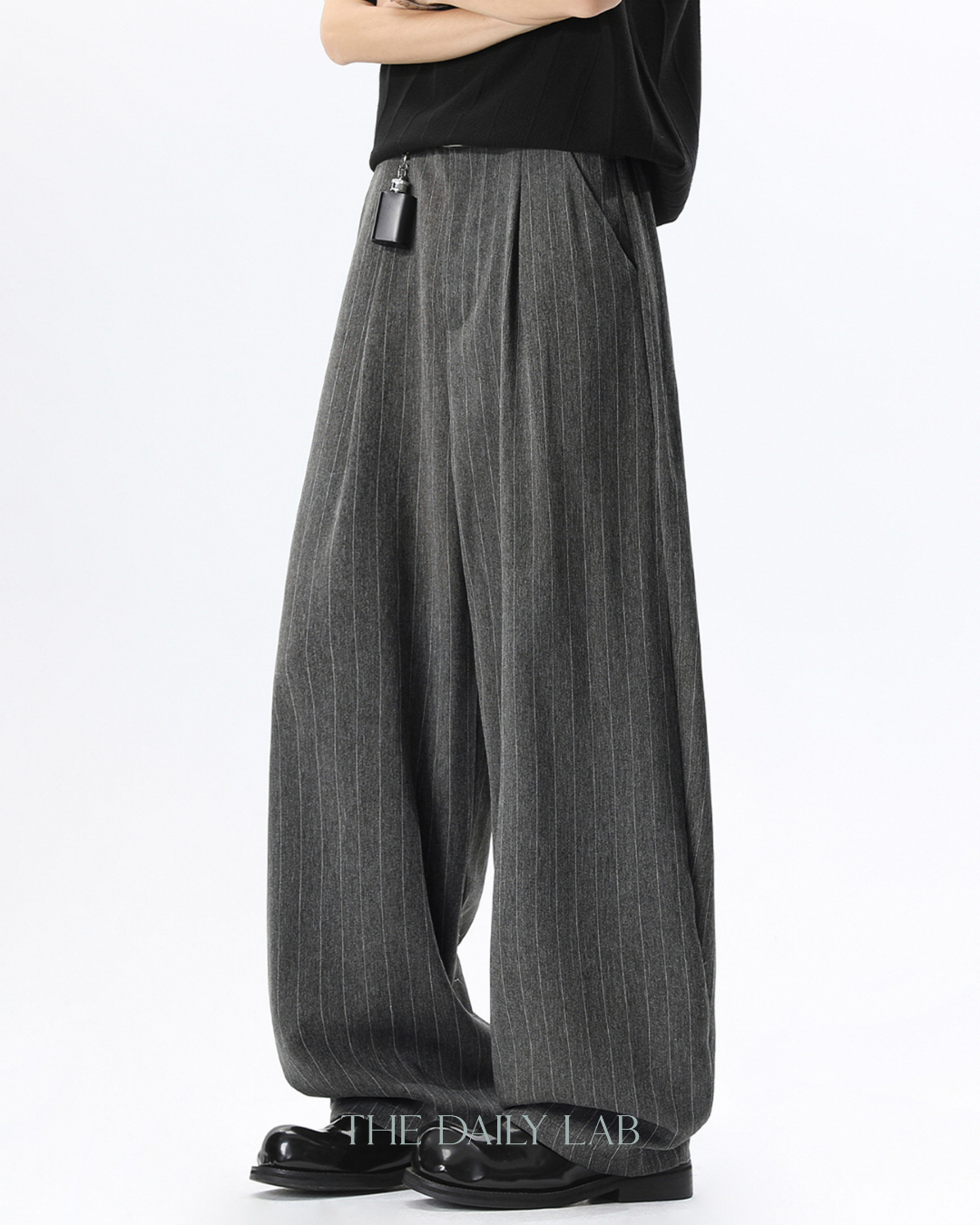 Pleated Retro Stripe Pants in Grey