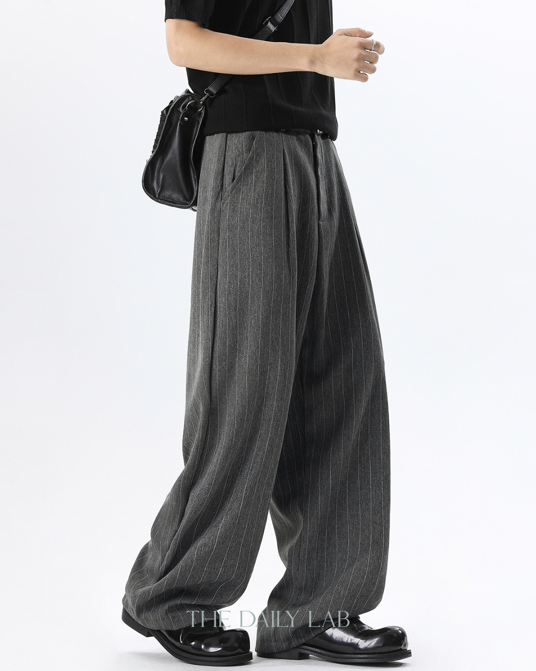 Pleated Retro Stripe Pants in Grey
