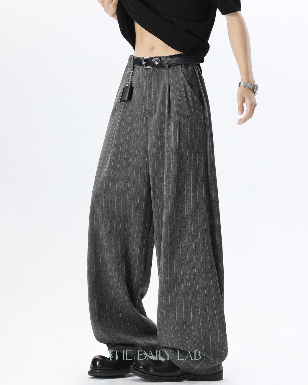 Pleated Retro Stripe Pants in Grey