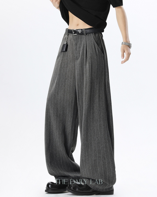 Pleated Retro Stripe Pants in Grey