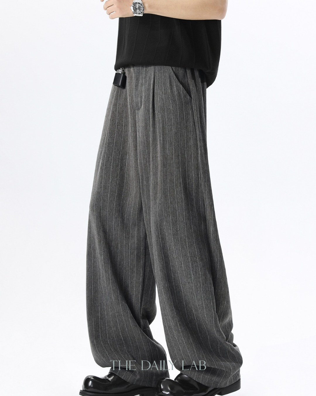 Pleated Retro Stripe Pants in Grey