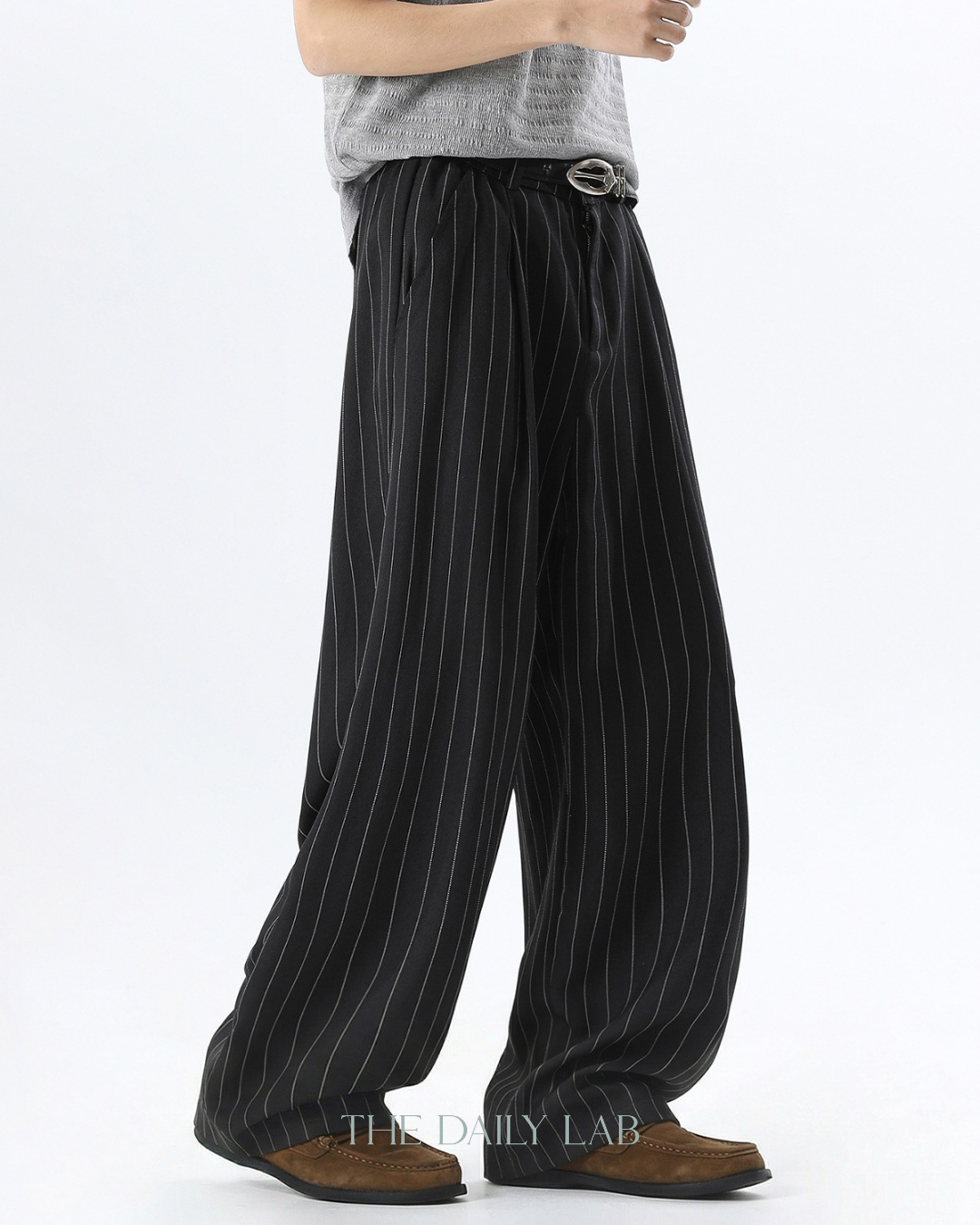 Pleated Retro Stripe Pants in Black