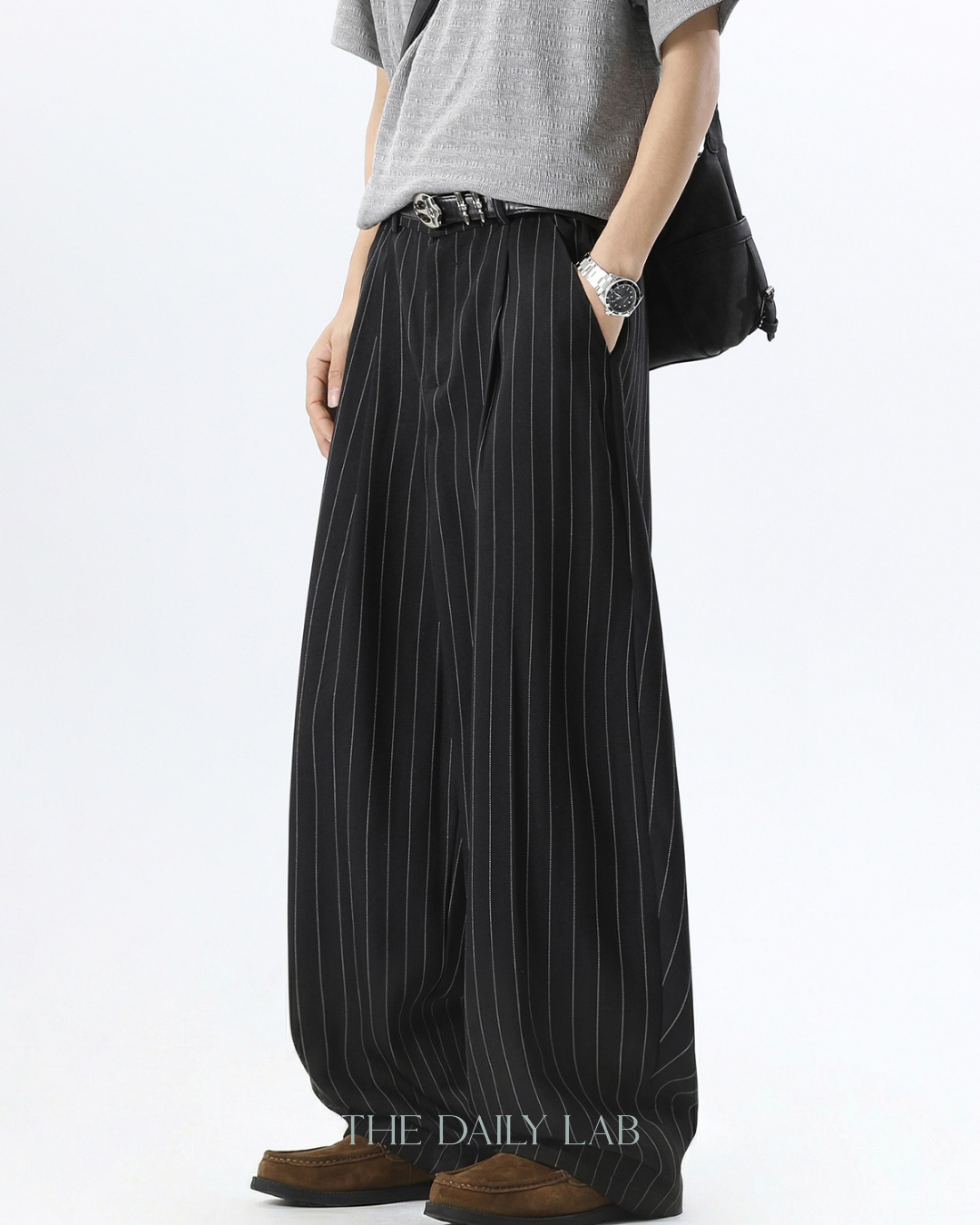 Pleated Retro Stripe Pants in Black