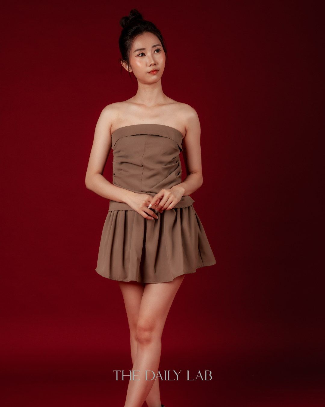Earth Tone Strapless Top & Skort Two-Piece Set (In-Stock)