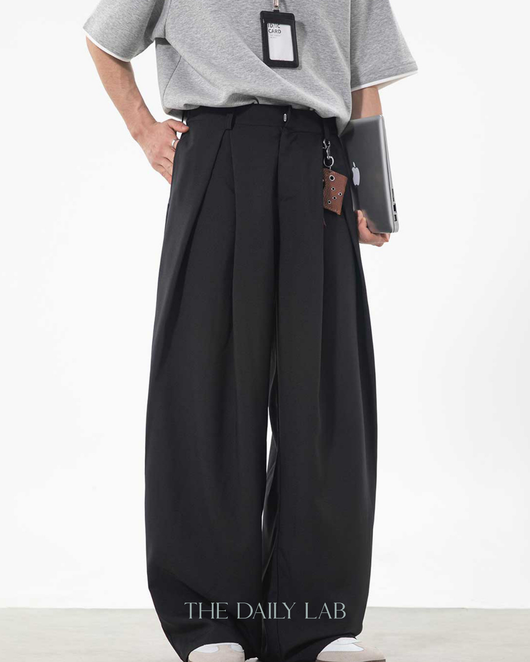 Jaquard Flowy Loose Pants in Black
