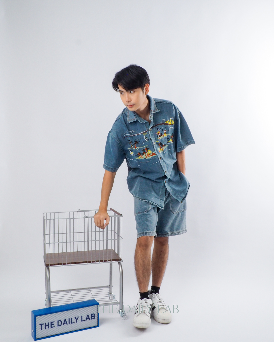 Retro Cartoon Embroidered Denim Shirt