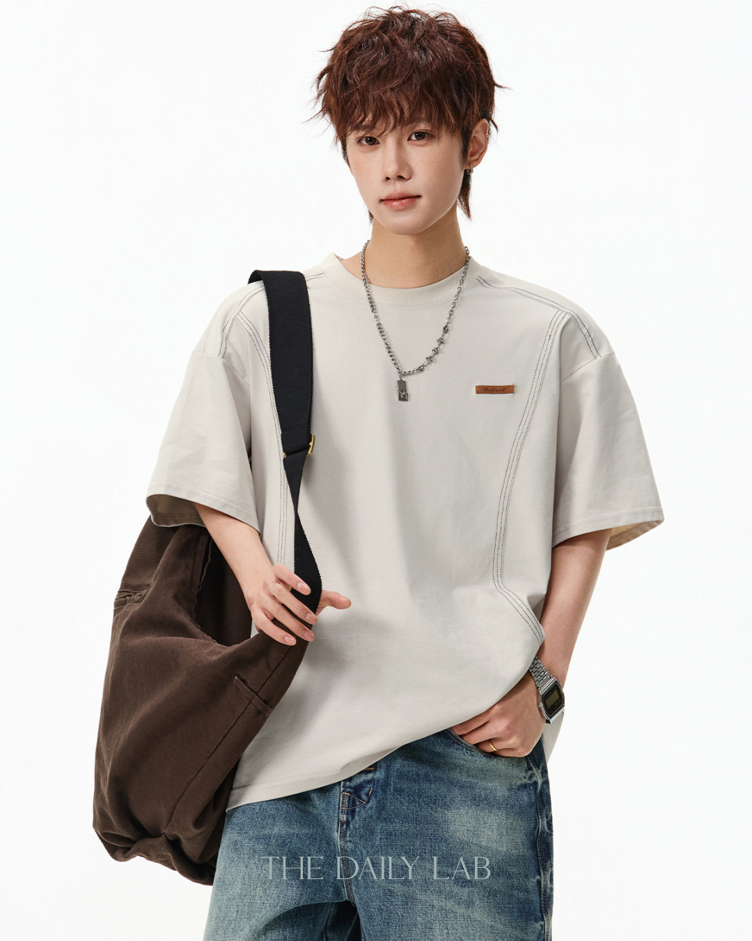 Outline Structure Cotton Tee in Beige