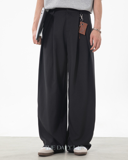 Jaquard Flowy Loose Pants in Black