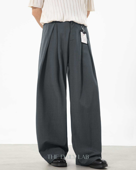 Jaquard Flowy Loose Pants in Grey