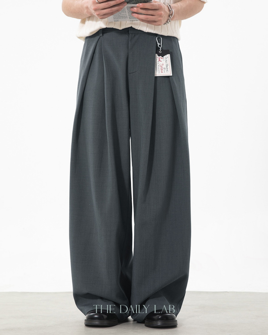 Jaquard Flowy Loose Pants in Grey